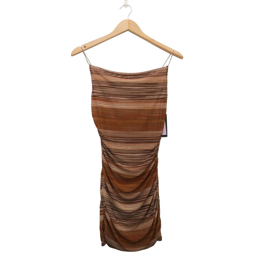 Wild Fable XS Women's Brown Multi Stripe Ruched Mini Slip Dress